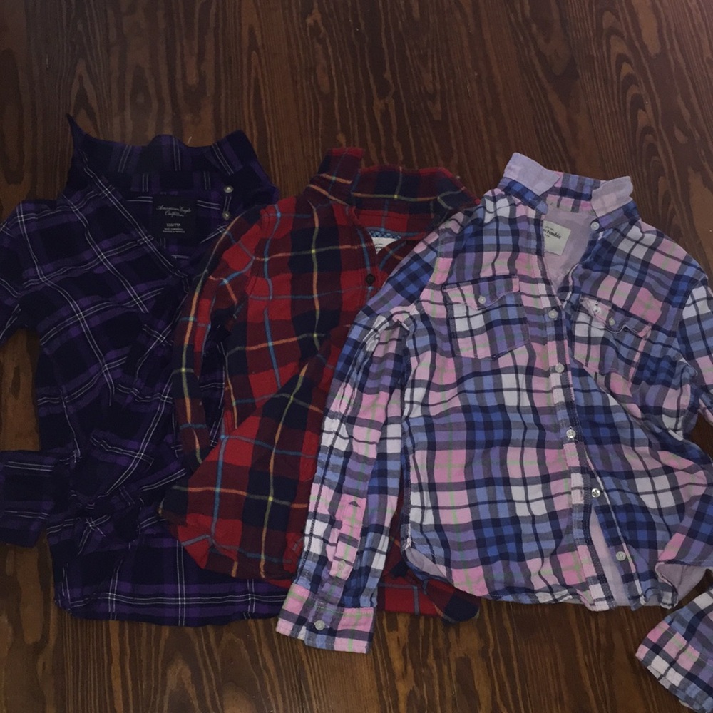 2 Abercrombie kids, 1 American Eagle- flannels